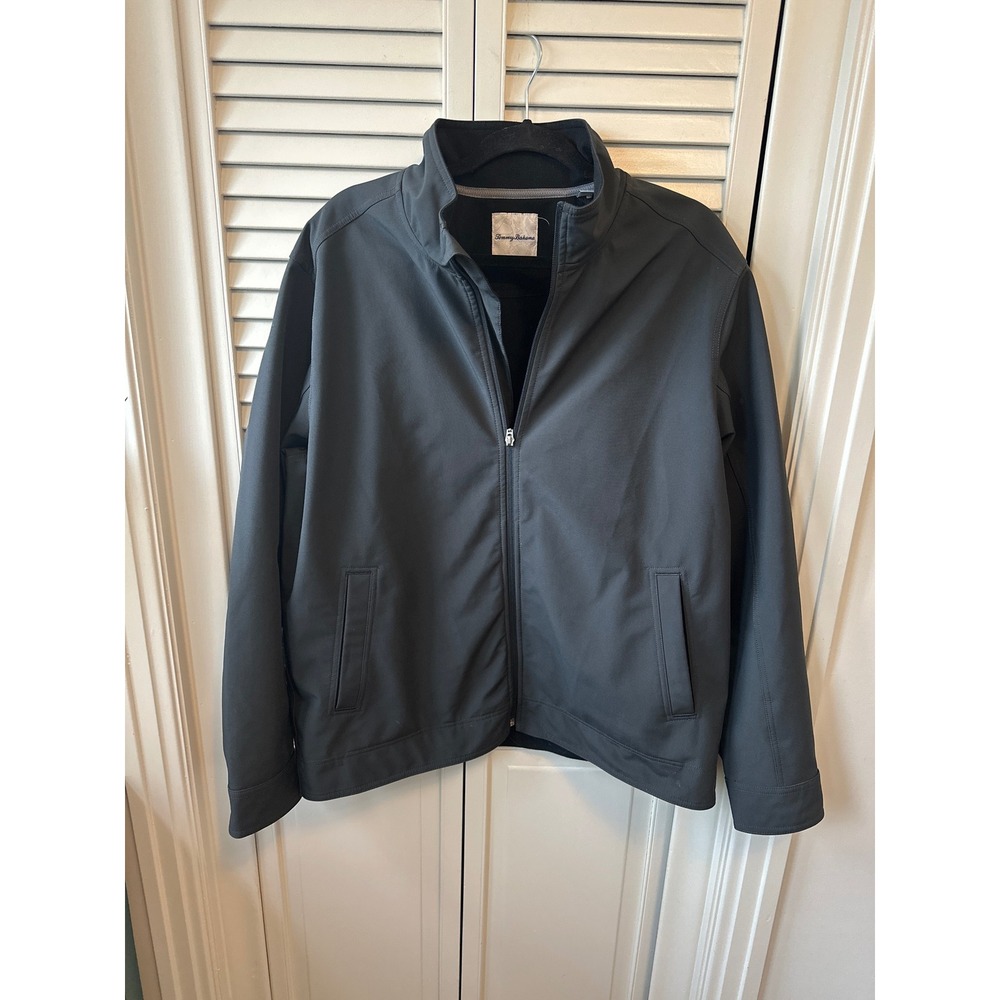Tommy Bahama Mens Dark Gray Softshell Full Zip Jacket Marlin Logo T220082 Large